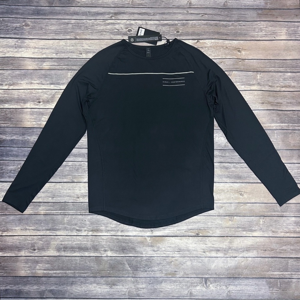 Virus Black Vetiver Grey Fine Line Long Sleeve Tech Perforated Shirt New Small